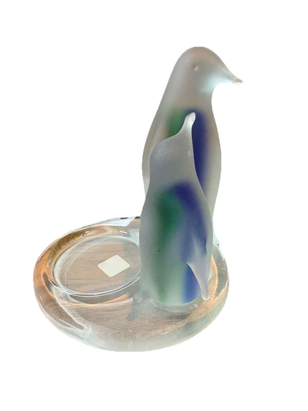 Frosted Glass Penguin Figurines Blue-Green Accents ParyLite Aurora Borealis Glow - Picture 3 of 5